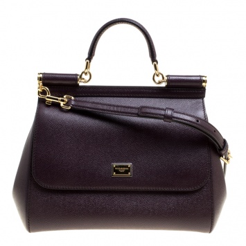 Pre Owned Dolce and Gabbana Burgundy Leather Medium Miss Sicily Top Handle Bag