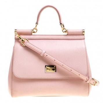 Pre Owned Dolce and Gabbana Blush Pink Leather Medium Miss Sicily Satchel