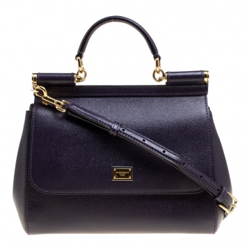 Pre Owned Dolce and Gabbana Purple Leather Medium Miss Sicily Top Handle Bag