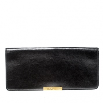 Pre Owned Dolce and Gabbana Metallic Grey Leather Clutch