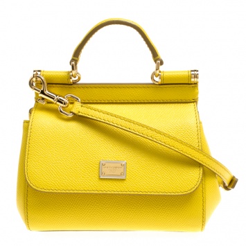 Pre Owned Dolce and Gabbana Yellow Leather Micro Miss Sicily Top Handle Bag