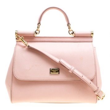 Pre Owned Dolce and Gabbana Blush Pink Leather Medium Miss Sicily Top Handle Bag