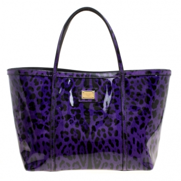 Pre Owned Dolce and Gabbana Purple Leopard Print Patent Leather Miss Escape Tote