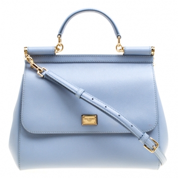 Pre Owned Dolce and Gabbana Dusty Blue Leather Medium Sicily Top Handle Bag