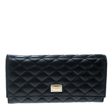 Pre Owned Dolce And Gabbana Black Quilted Leather Flap Wallet