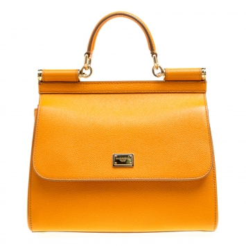 Pre Owned Dolce and Gabbana Orange Leather Medium Miss Sicily Top Handle Bag