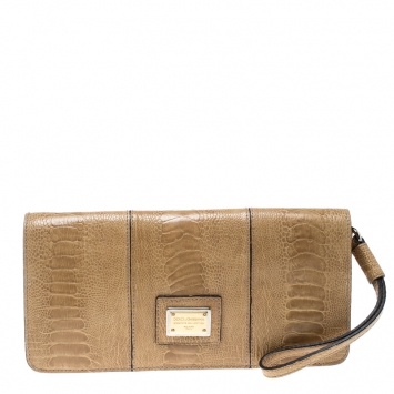 Pre Owned Dolce and Gabbana Beige Leather Miss Zoe Clutch 