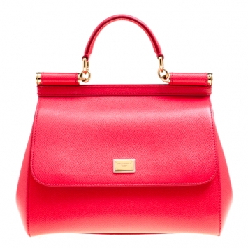 Pre Owned Dolce & Gabbana Red Leather Medium Miss Sicily Top Handle Bag