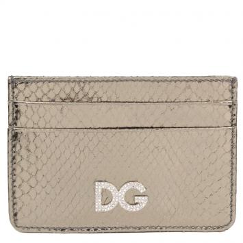 Pre Owned Dolce and Gabbana Silver Python Embossed Leather Card Holder