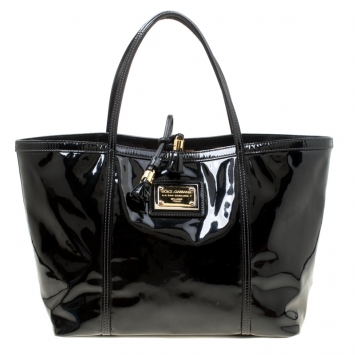 Pre Owned Dolce & Gabbana Black Patent Leather Miss Escape Tote