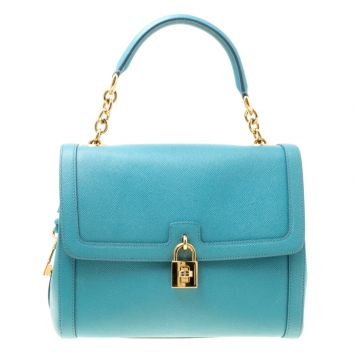 Pre Owned Dolce & Gabbana Powder Blue Leather Padlock Shoulder Bag