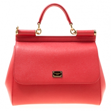 Pre Owned Dolce & Gabbana Red Leather Medium Miss Sicily Top Handle Bag