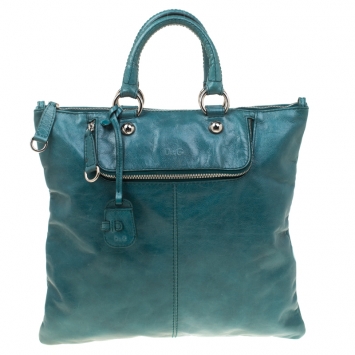 Pre Owned Dolce & Gabbana Green Leather Emy Top Handle Bag