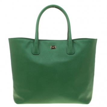 Pre Owned Dolce and Gabbana Green Leather Miss Alma Tote