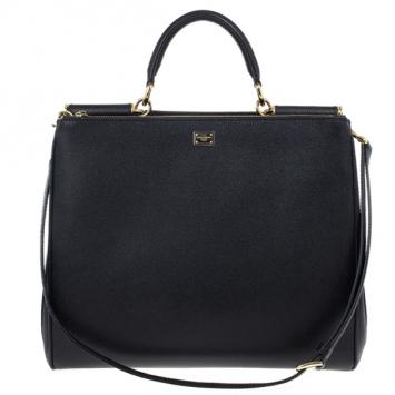 Pre Owned Dolce and Gabbana Sicily Black Large Satchel