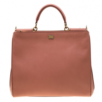 Pre Owned Dolce and Gabbana Peach Leather Large Miss Sicily Bag