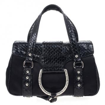 Pre Owned Dolce and Gabbana Snake Skin Leather and Satin Evening Satchel