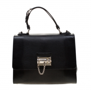 Pre Owned Dolce and Gabbana Black Iguana Embossed Leather Monica Satchel 