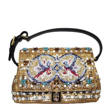 Pre Owned Dolce and Gabbana Gold Mosaic Beaded Shoulder Bag