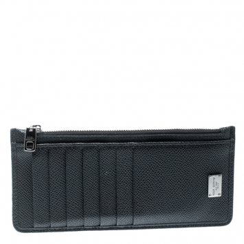 Pre Owned Dolce and Gabbana Black Leather Zip Continental Card Case