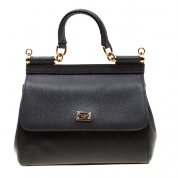 Pre Owned Dolce And Gabbana Dark Grey Dauphine Leather Small Miss Sicily Bag