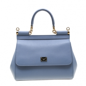 Pre Owned Dolce and Gabbana Light Blue Leather Small Miss Sicily Tote