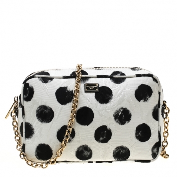 Pre Owned Dolce and Gabbana White/Black Polka Dot Fabric Glam Crossbody Bag