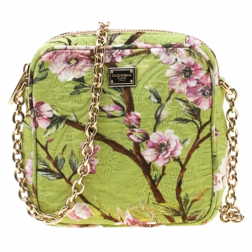 Pre Owned Dolce and Gabbana Lime Floral Print Fabric Square Miss Glam Crossbody Bag