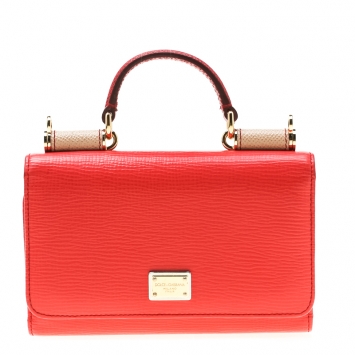 Pre Owned Dolce and Gabbana Red/Red Leather Miss Sicily Von Smartphone Bag