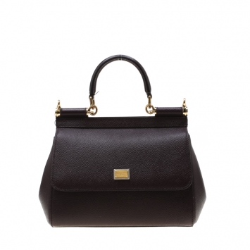 Pre Owned Dolce and Gabbana Dark Burgundy Leather Small Miss Sicily Bag