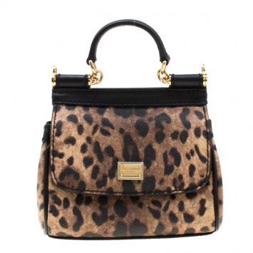 Pre Owned Dolce and Gabbana Beige/Black Coated Canvas and Leather Micro Miss Sicily Top Handle Bag