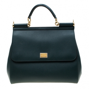 Pre Owned Dolce And Gabbana Green Dauphine Leather Large Miss Sicily Bag 