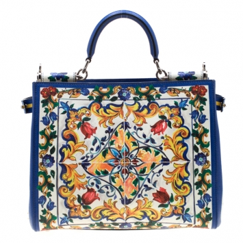 Pre Owned Dolce and Gabbana Multicolor Majolica Print Leather Miss Sicily Shopper Top Handle Bag