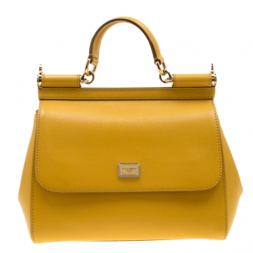 Pre Owned Dolce and Gabbana Yellow Leather Medium Miss Sicily Tote