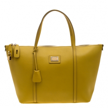 Pre Owned Dolce & Gabbana Yellow Leather Tote Bag