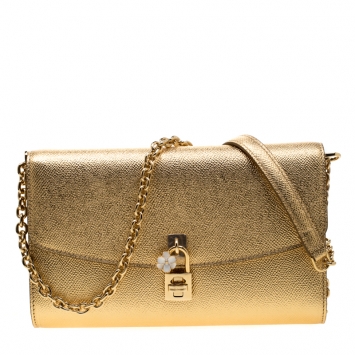 Pre Owned Dolce & Gabbana Gold Dauphine Leather Pochette Shoulder Bag