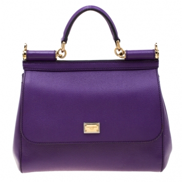 Pre Owned Dolce and Gabbana Purple Leather Medium Miss Sicily Tote