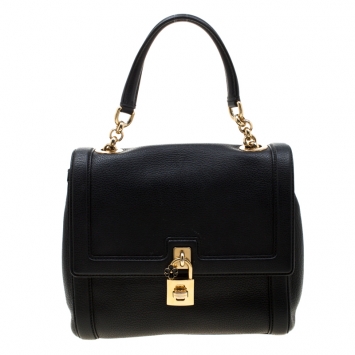 Pre Owned Dolce and Gabbana Black Leather Miss Dolce Top Handle Bag