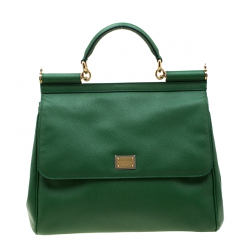 Pre Owned Dolce and Gabbana Green Leather Large Miss Sicily Top Handle Bag
