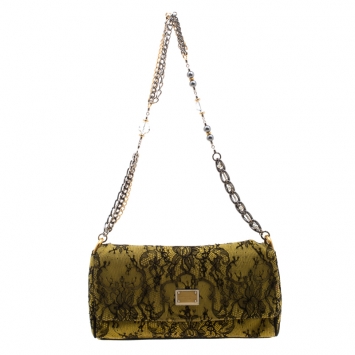 Pre Owned Dolce and Gabbana Yellow/Black Lace and Suede Miss Charles Shoulder Bag