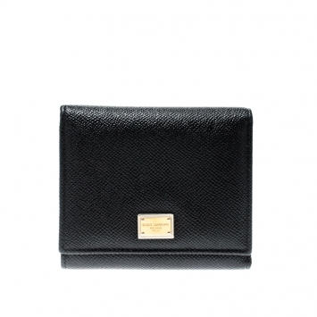 Pre Owned Dolce and Gabbana Black Leather French Flap Wallet