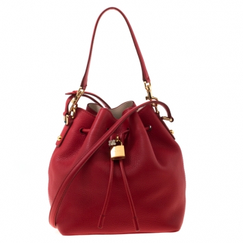 Pre Owned Dolce and Gabbana Red Leather Claudia Drawstring Bucket Bag