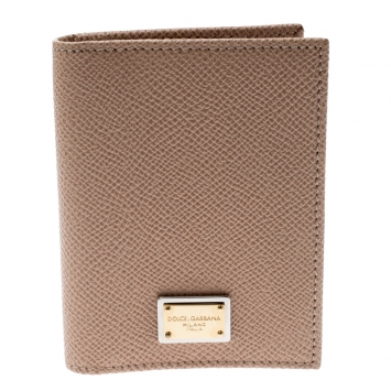 Pre Owned Dolce and Gabbana Beige Leather Bifold Card Holder