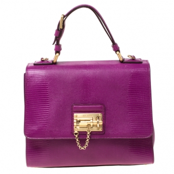 Pre Owned Dolce and Gabbana Purple Iguana Embossed Leather Monica Satchel 