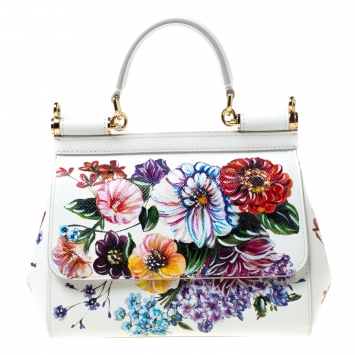 Pre Owned Dolce and Gabbana Multicolor Printed Leather Small Dauphine Sicily Top Handle Bag     