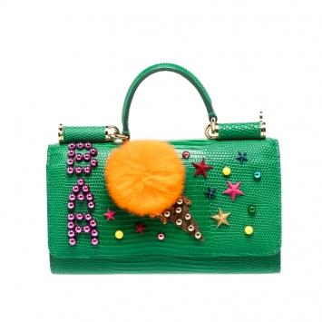 Pre Owned Dolce & Gabbana Green Ice Cream Fur Embellished Lizard Embossed Leather Sicily Von Smartphone Bag 