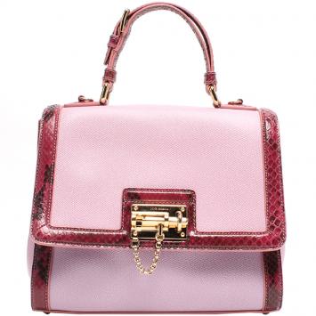 Pre Owned Dolce and Gabbana Pink Lizard Embossed Leather Small Miss Monica Top Handle Bag