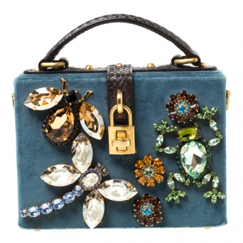 Pre Owned Dolce and Gabbana Multicolor Embellished Velvet and Snakeskin Mini Treasure Box Bag
