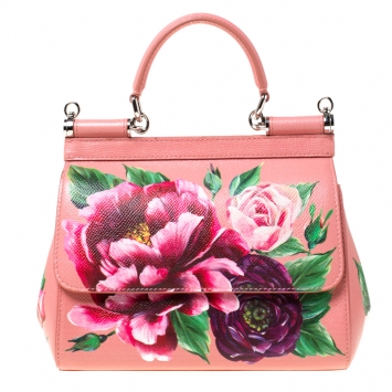 Pre Owned Dolce and Gabbana Multicolor Printed Leather Small Dauphine Sicily Top Handle Bag     