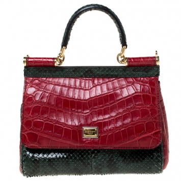 Pre Owned Dolce and Gabbana Multicolor Crocodile and Python Leather Small Miss Sicily Tote